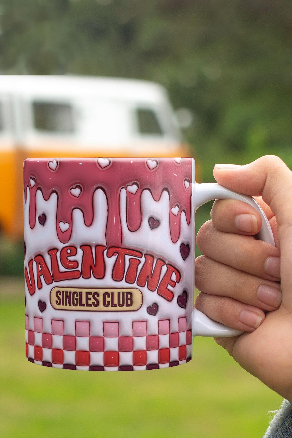 Valentine Singles Club 3D Tasarım Görünümlü Baskılı Kupa Bardak Mug