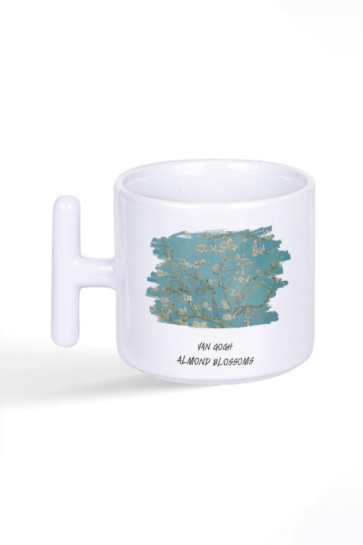 Van Gogh Temalı Almond Blossoms Baskılı Latte Fincanı T Kulplu Kupa Bardak
