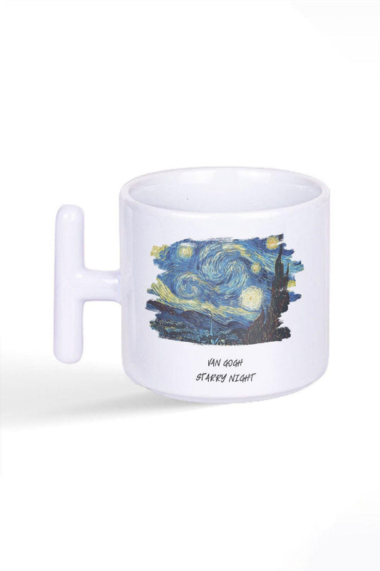 Van Gogh Temalı Starry Night Over The Rhone Baskılı Latte Fincanı T Kulplu Kupa Bardak