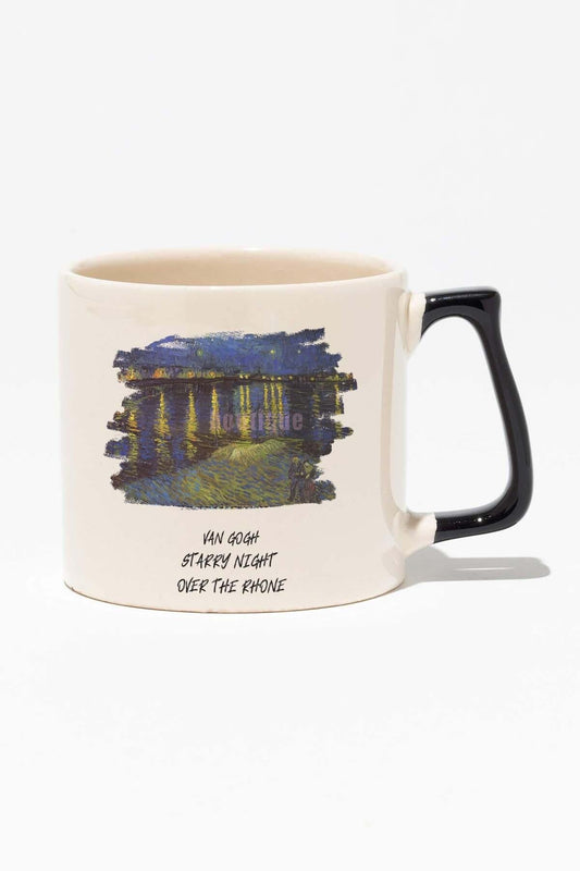 Van Gogh Temalı Starry Night Over The Rhone Baskılı Siyah Kulplu Modern Seramik Kupa