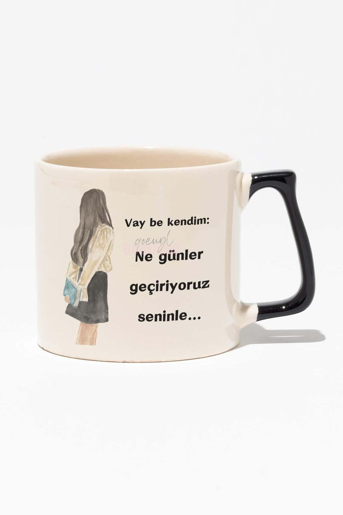 Vay Be Kendim Eğlenceli Hediyelik Beyaz Baskılı Siyah Kulplu Modern Seramik Kupa