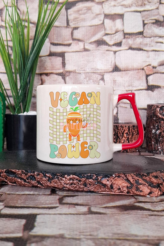 Vegan Power Eğlenceli Baskılı Komik Hediyelik Kulplu Kupa Bardak