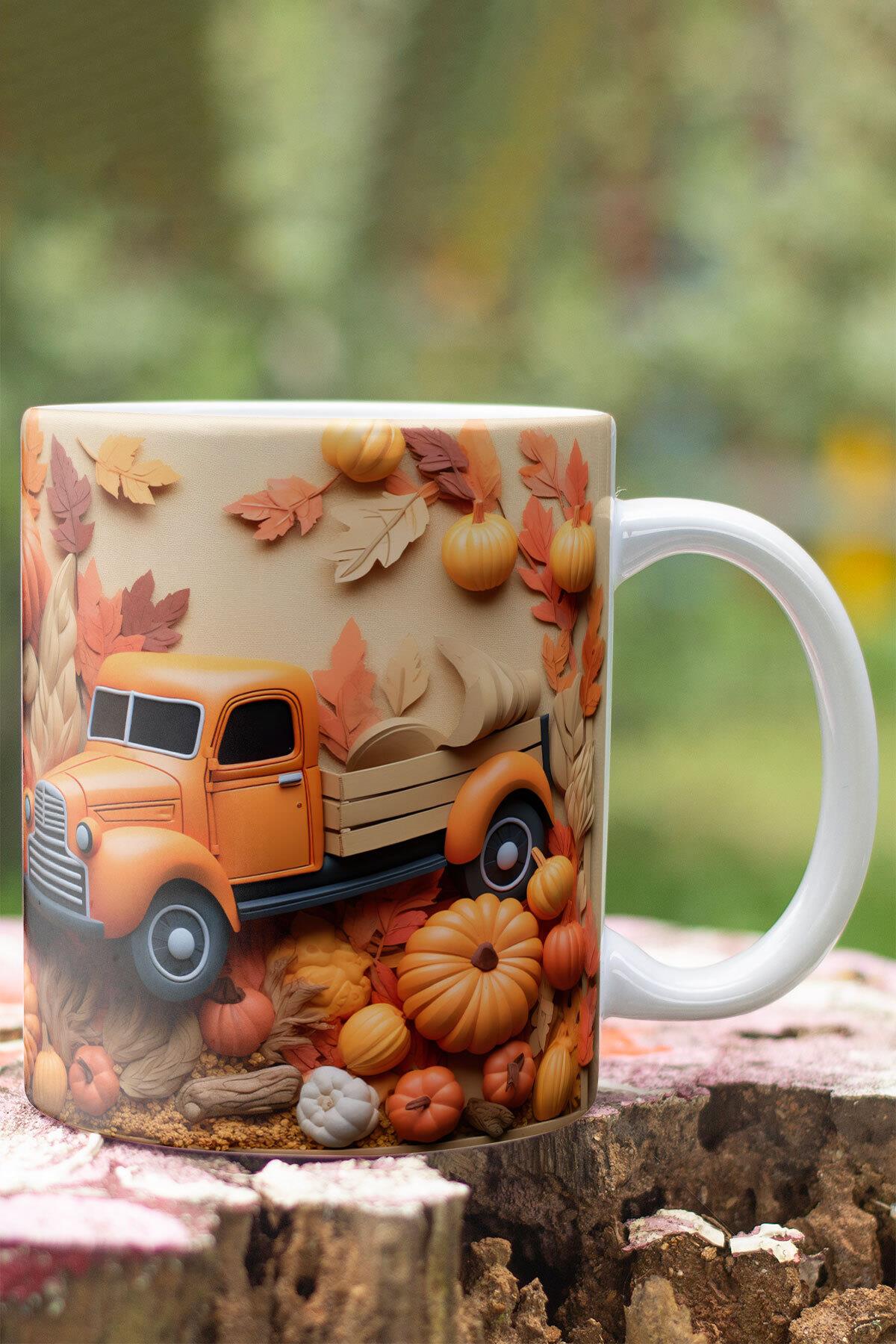 Vintage Bahar Kamyonet Temalı 3D Tasarım Görünümlü Baskılı Kupa Bardak Mug