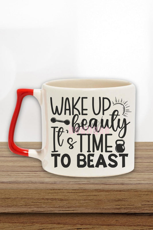 Wake Up Beauty Yazılı Gym Spor Sabah Antrenmanı Güzellik Hediyelik Kulplu Kupa Bardak
