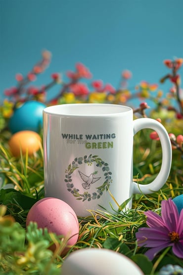 While Waiting For The Green-Yaprak Baskılı Eğlenceli Kupa Bardak