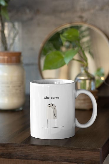 Who Cares Umursamaz Kuş Baskılı Beyaz Kupa Bardak