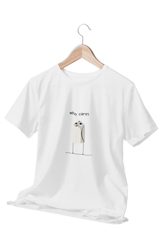 Who Cares Umursamaz Kuş Baskılı Beyaz Unisex T-Shirt