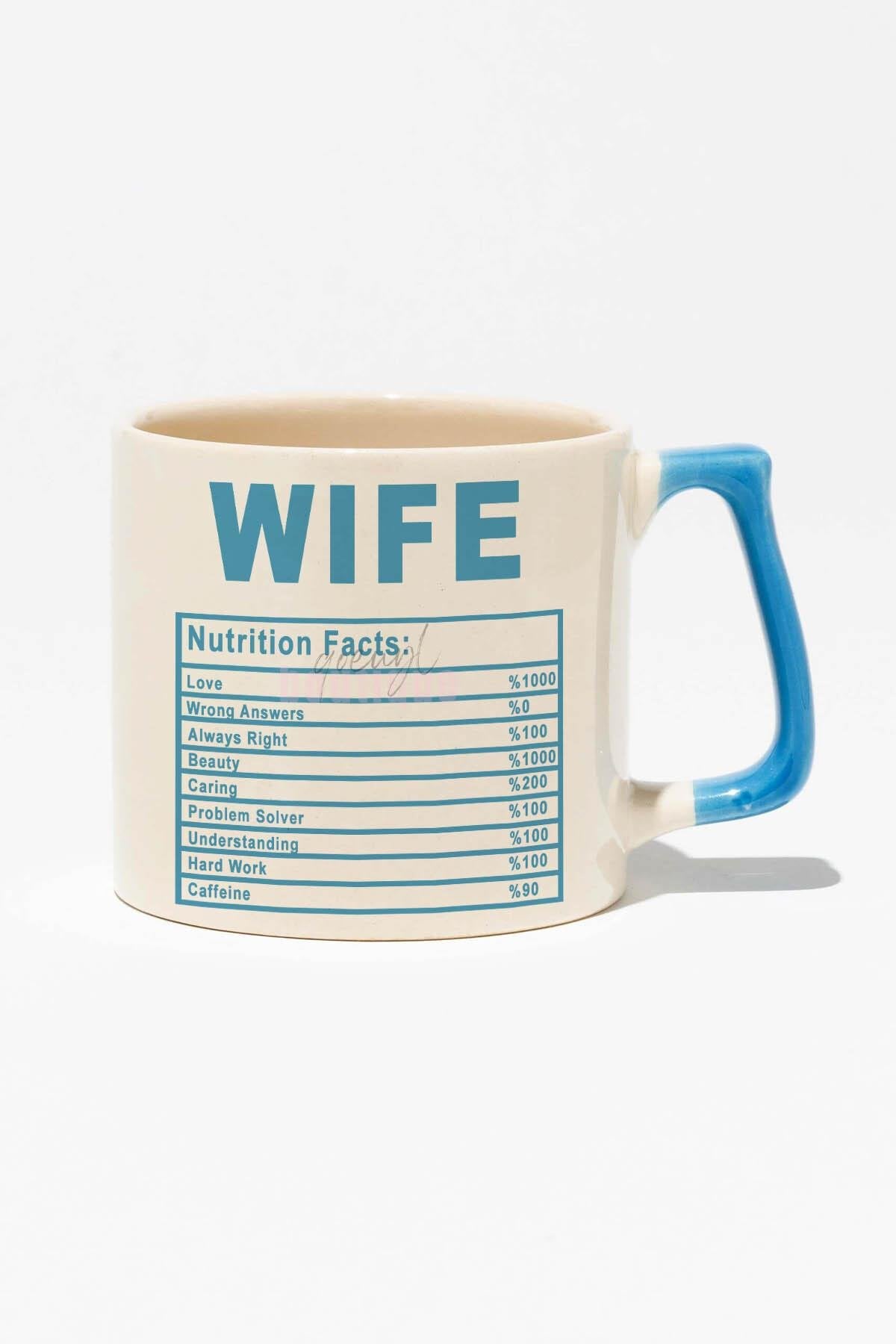 Wife Nutrition Facts Baskılı | Sevgililer Günü Eşe Hediyelik | Kırmızı Kulplu Modern Seramik Kupa