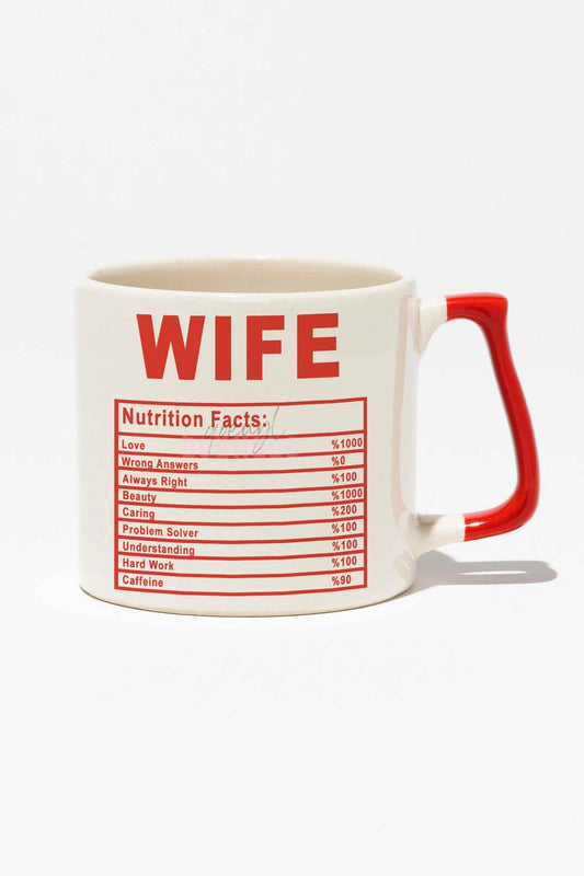 Wife Nutrition Facts Baskılı | Sevgililer Günü Eşe Hediyelik | Kırmızı Kulplu Modern Seramik Kupa