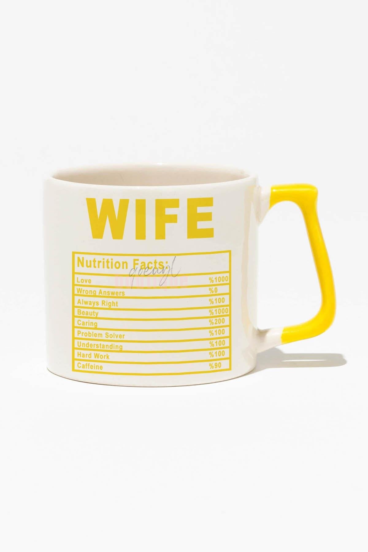 Wife Nutrition Facts Baskılı | Sevgililer Günü Eşe Hediyelik | Kırmızı Kulplu Modern Seramik Kupa