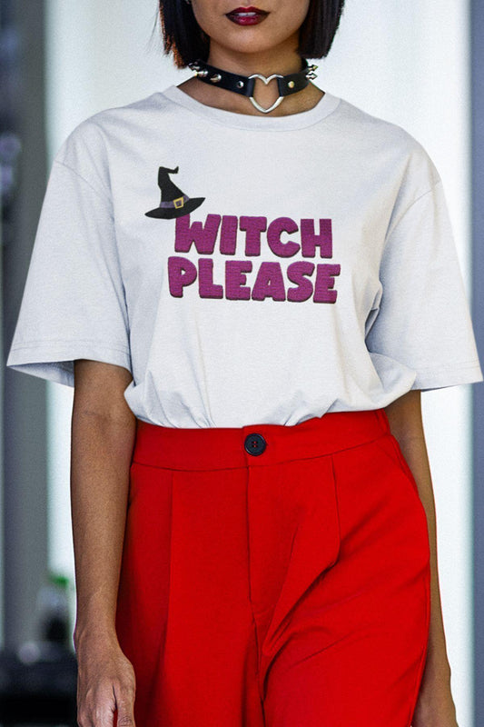 Witch Please Baskılı Cadılar Günü Eğlenceli Hediyelik Beyaz Unisex T-Shirt