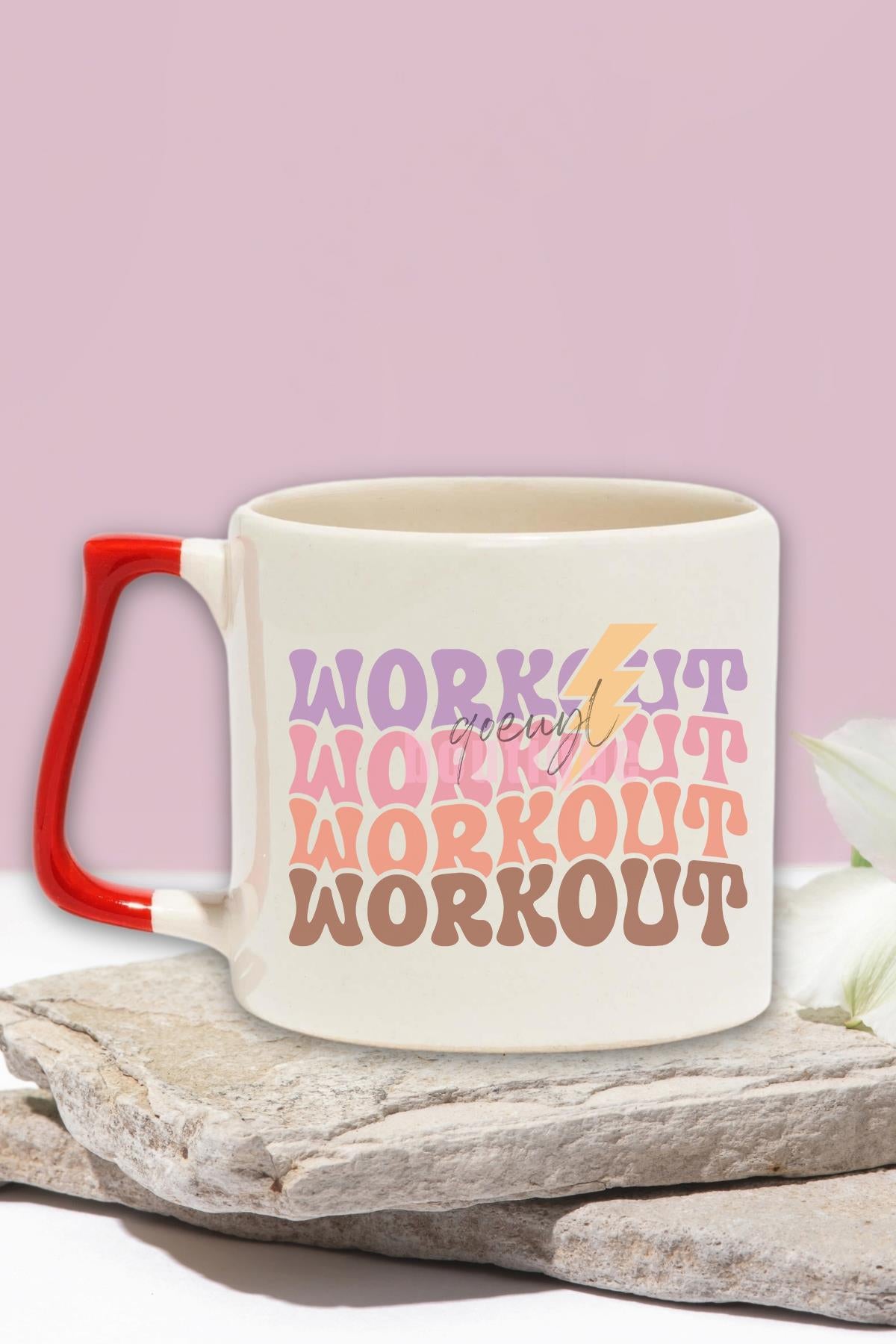 Work! Ut Workout Workout Workout Baskılı Gym Spor Çalışma Hediyelik Kulplu Kupa Bardak