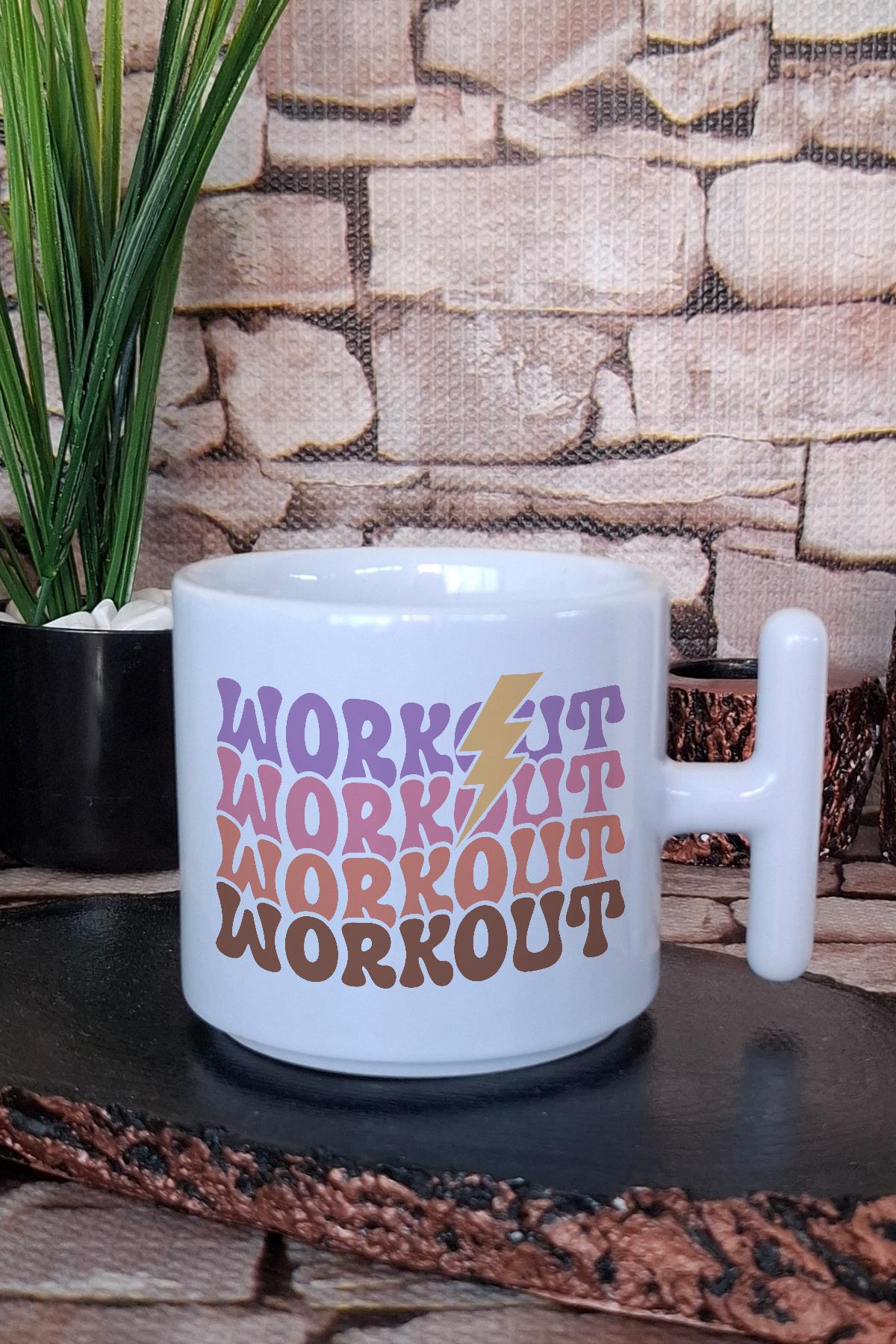 Work! Ut Workout Workout Workout Baskılı Gym Hediye Baskılı T Kulplu Latte Fincanı Kupa Bardak