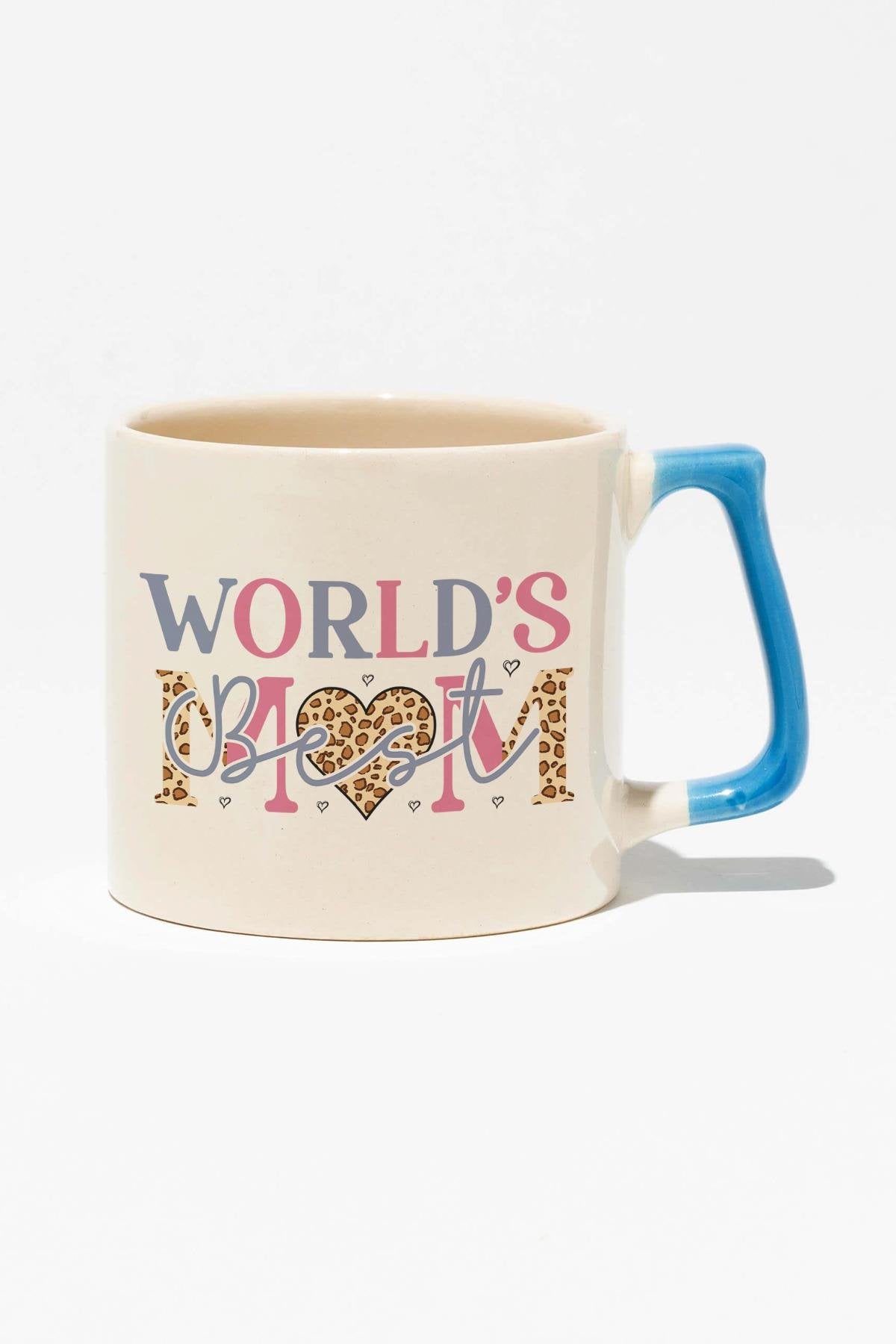 World's Best Mom Baskılı Anneler Günü Hediyelik Mavi Kulplu Modern Seramik Kupa