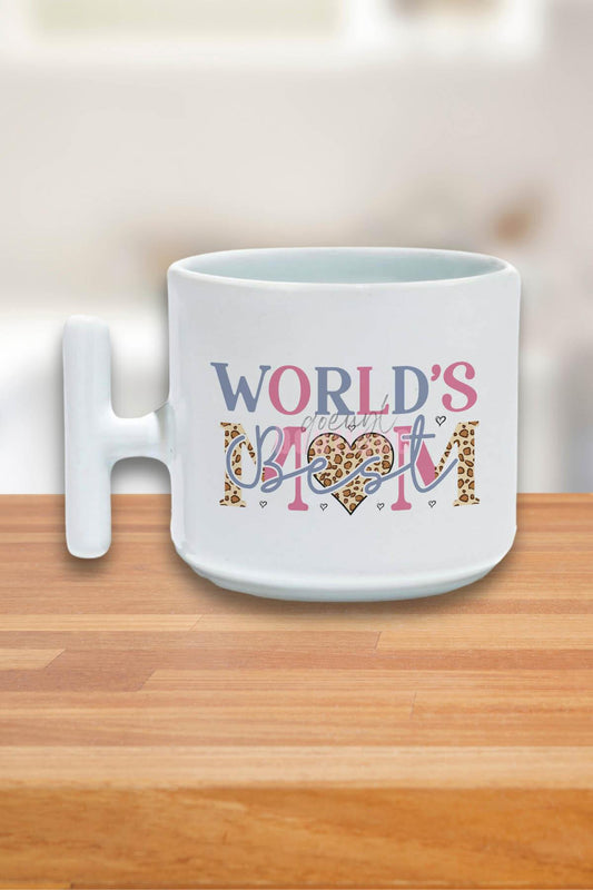 World's Best Mom Baskılı Anneler Günü Hediyelik T Kulplu Latte Fincanı Kupa Bardak