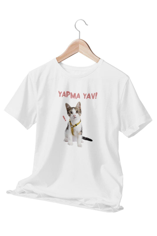Yapma Yav! -kedi Temalı Eğlenceli Hediyelik Beyaz Unisex T-shirt