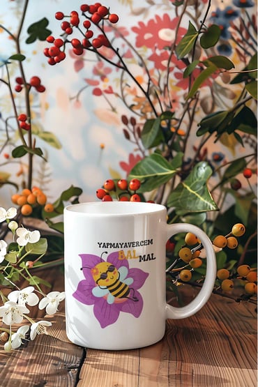 Yapmayaverecem Bal Mal-Havalı Arı Baskılı Eğlenceli Komik Hediyelik Beyaz Kupa Bardak