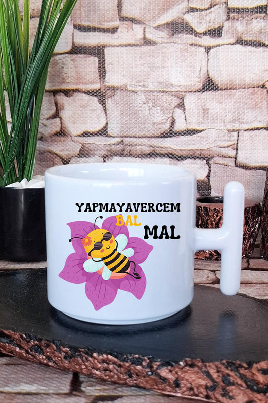 Yapmayaverecem Bal Mal-Havalı Arı Baskılı Eğlenceli T Kulplu Latte Fincanı Kupa Bardak