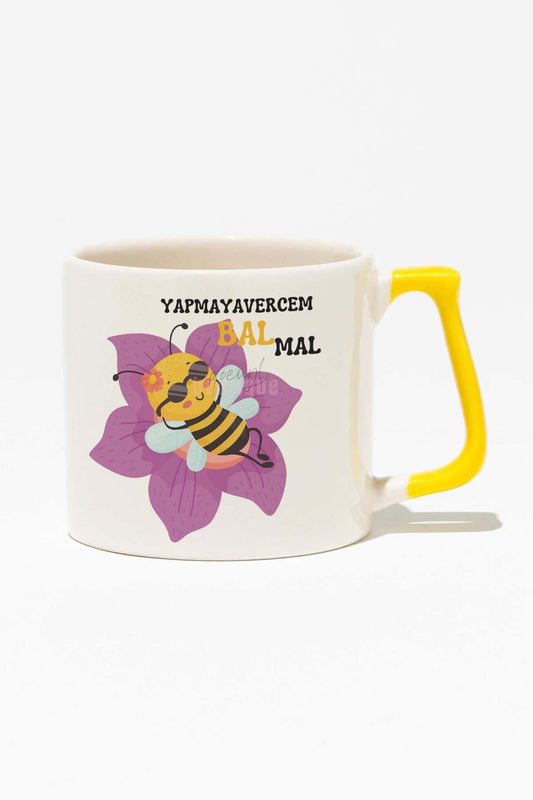Yapmayaverecem Bal Mal-Havalı Arı Eğlenceli Komik Hediyelik Baskılı Sarı Kulplu Modern Seramik Kupa
