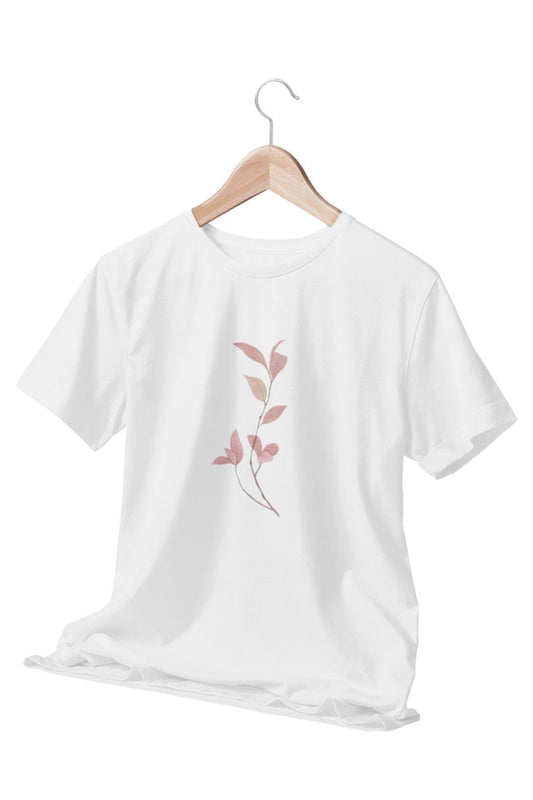 Yaprak Dalları Baskılı Beyaz Unisex T-Shirt
