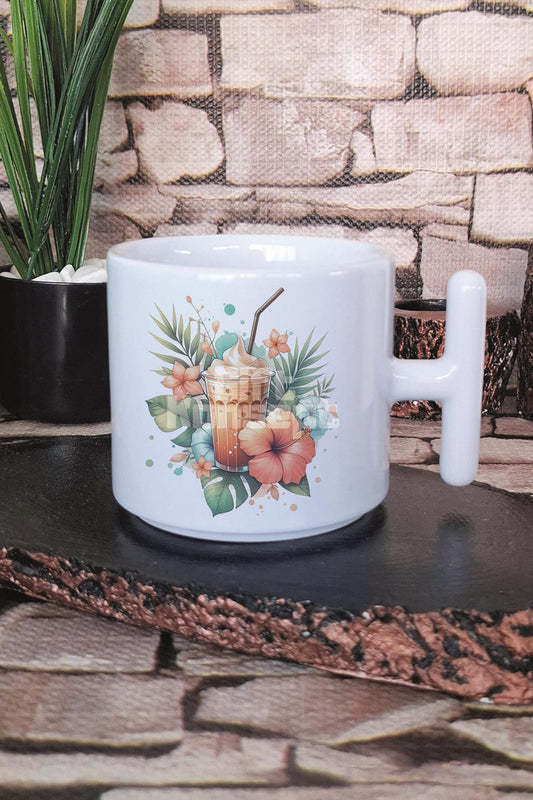 Yaz Kokteyli Baskılı T Kulplu Latte Fincanı Kupa Bardak