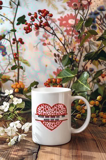 Yazı ve Kırmızı Kalp Baskılı Kupa Bardak