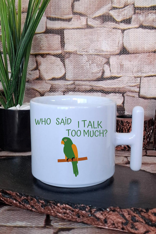 Yazı Ve Papağan Baskılı T Kulplu Latte Fincanı Kupa Bardak