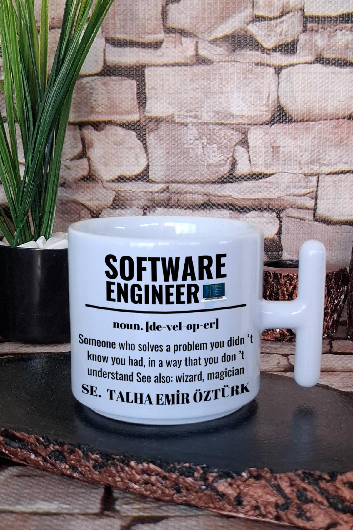 Yazılımcı Mühendis Software Developer Kişiselleştirilebilir T Kulplu Latte Fincanı Kupa Bardak