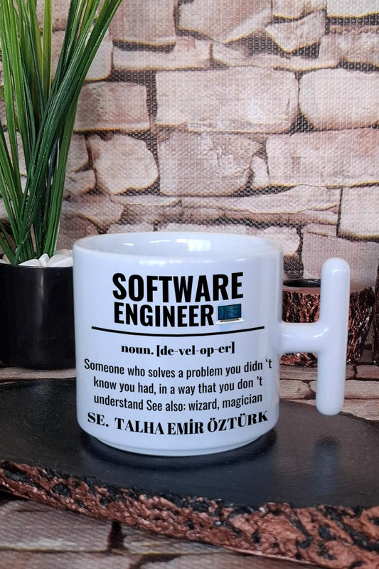 Yazılımcı Mühendis Software Developer Kişiselleştirilebilir T Kulplu Latte Fincanı Kupa Bardak