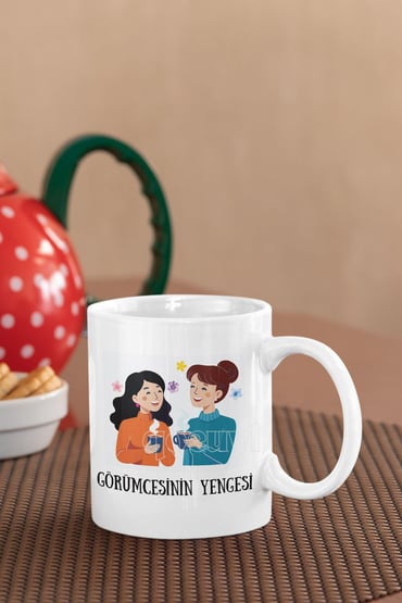 Yenge-Görümce Baskılı Hediyelik Beyaz Seramik Kupa Bardak