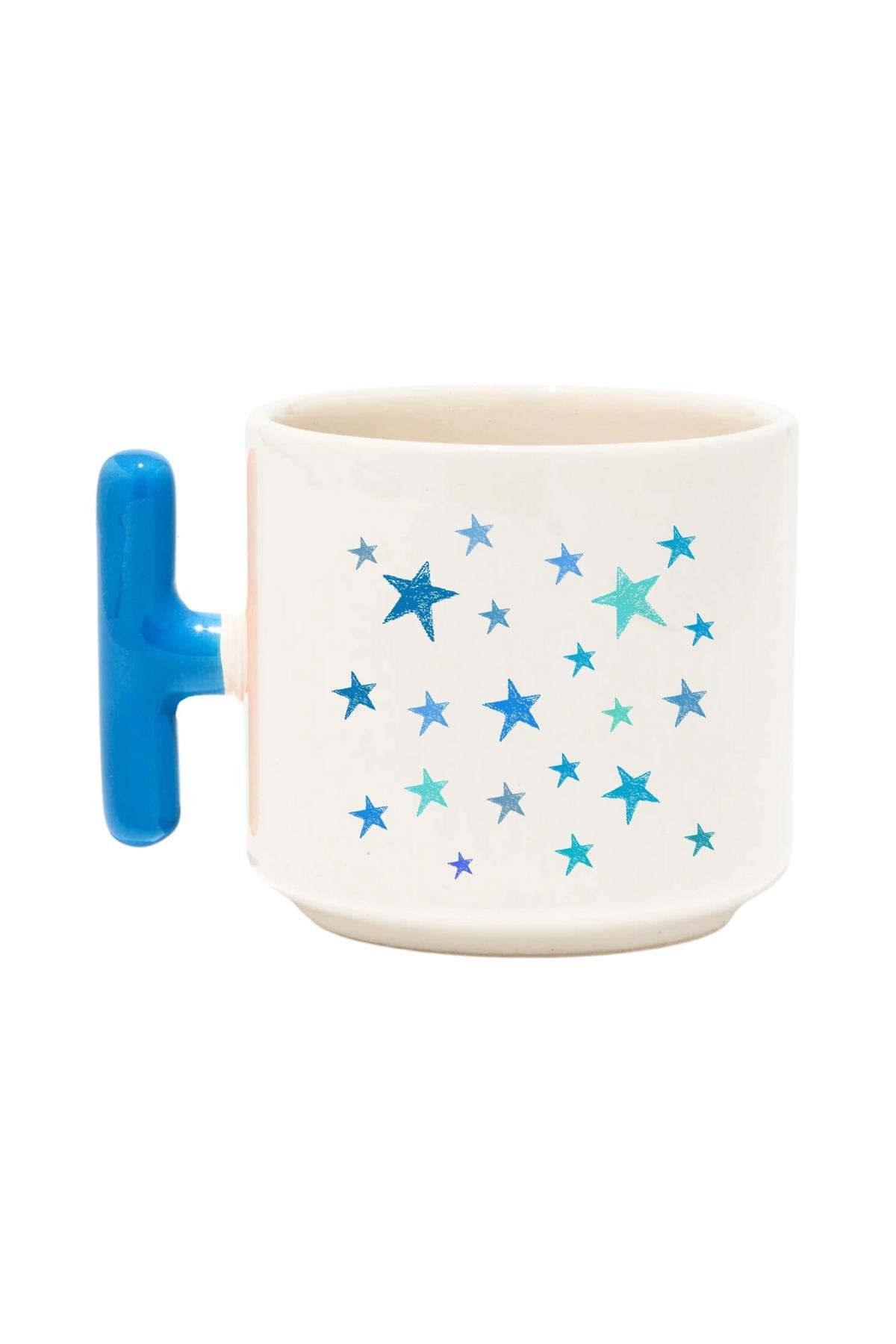 Yıldız Baskılı Renkli T Kulplu Hediyelik Latte Fincanı Kupa Bardak