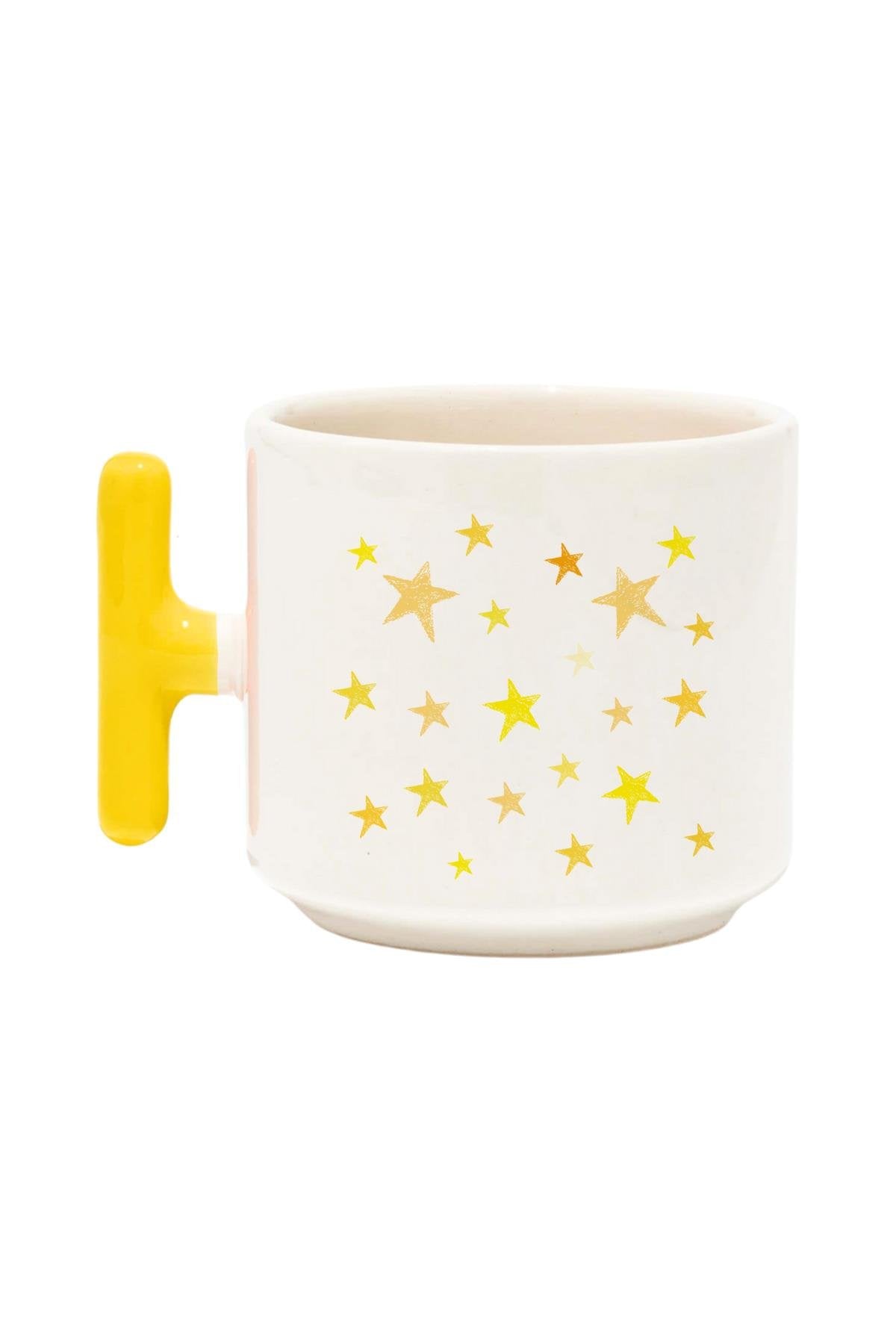 Yıldız Baskılı Renkli T Kulplu Hediyelik Latte Fincanı Kupa Bardak