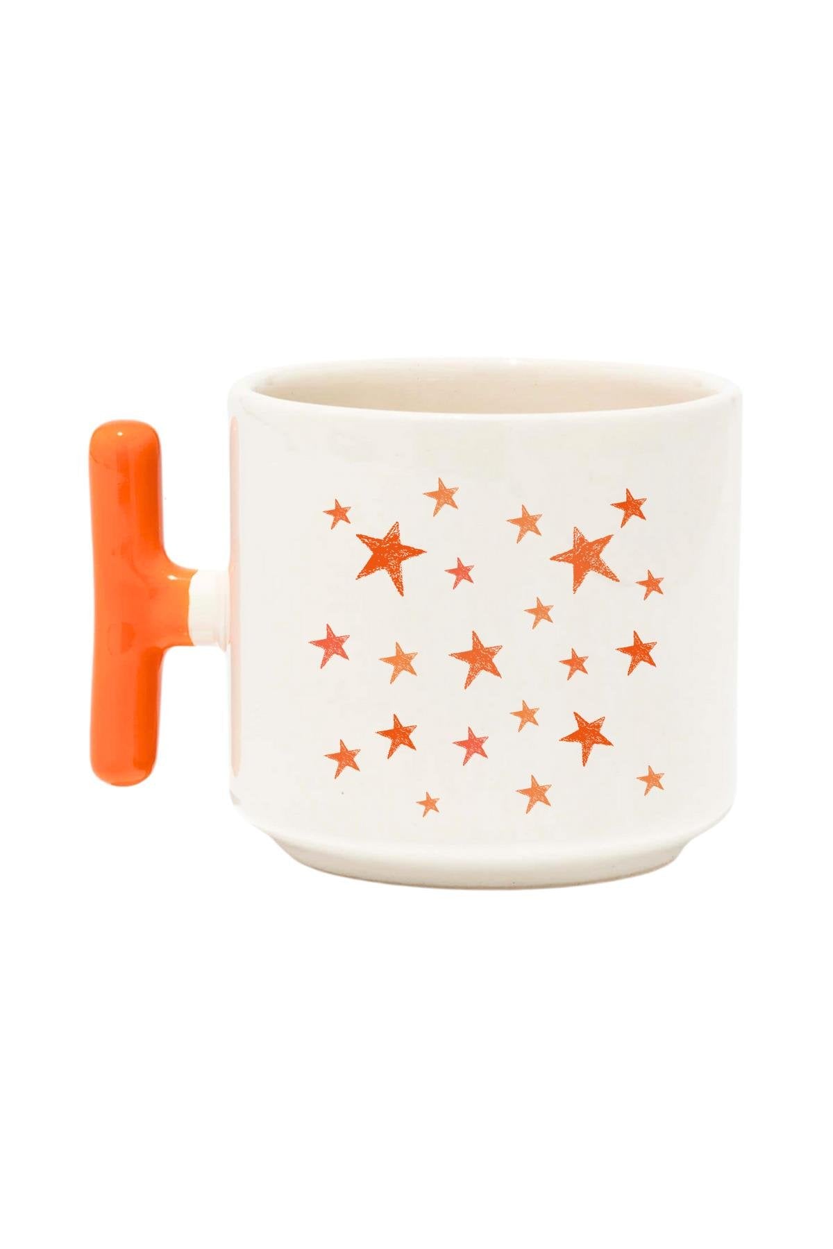 Yıldız Baskılı Renkli T Kulplu Hediyelik Latte Fincanı Kupa Bardak