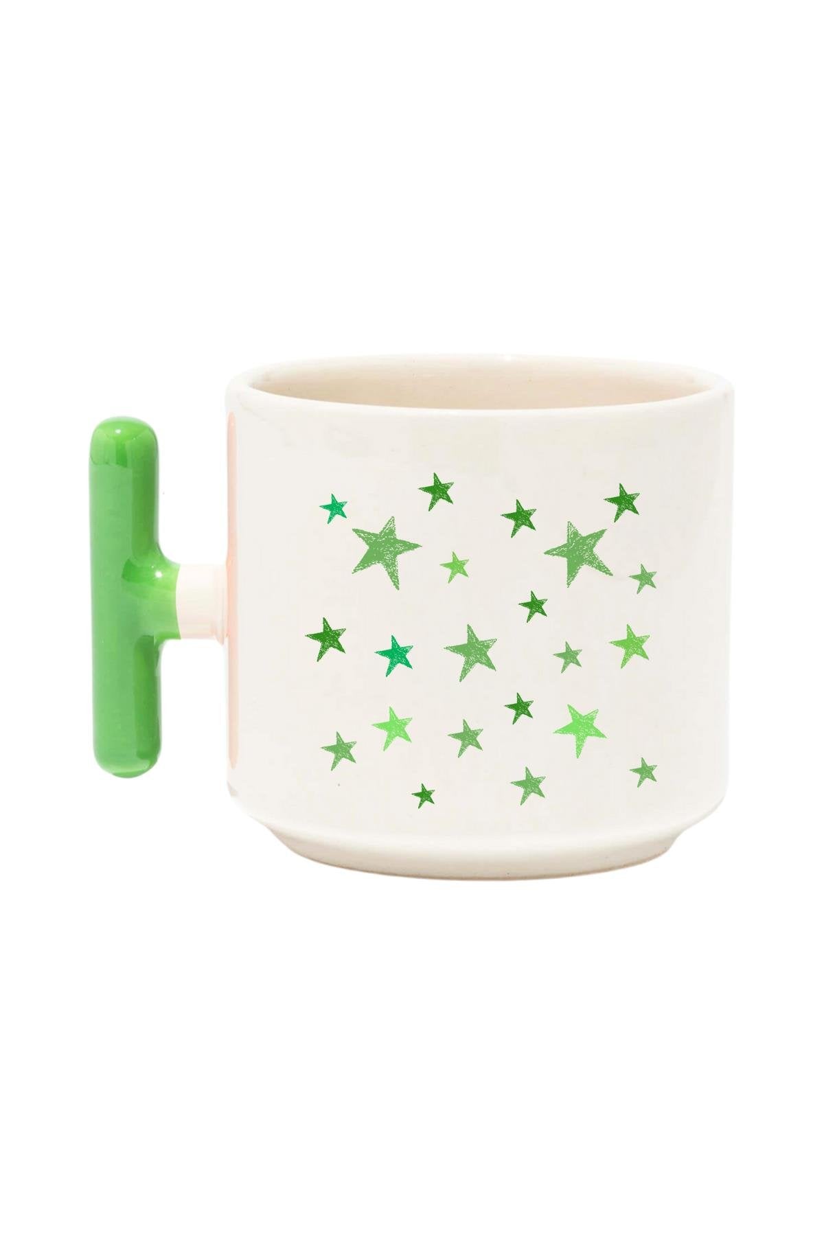 Yıldız Baskılı Renkli T Kulplu Hediyelik Latte Fincanı Kupa Bardak