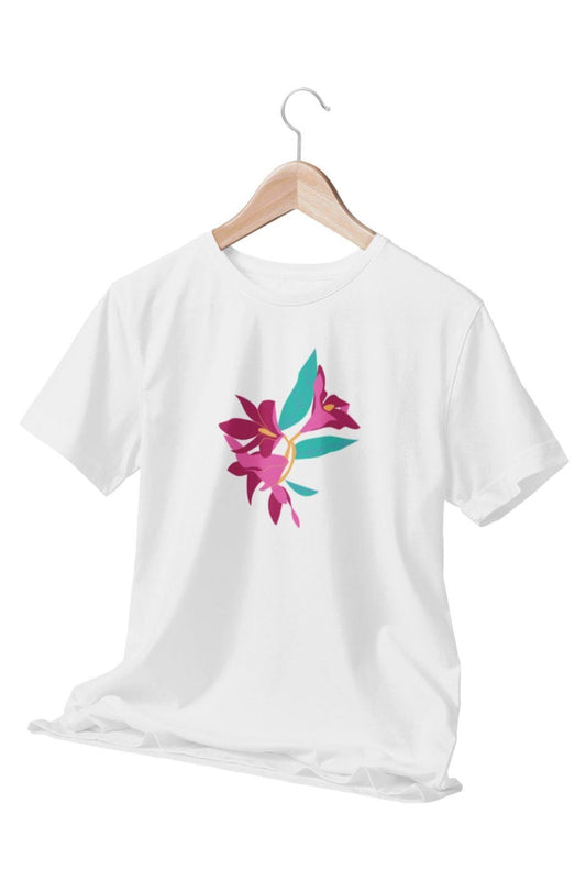 Zambak Esintisi Baskılı Beyaz Kadın T-Shirt